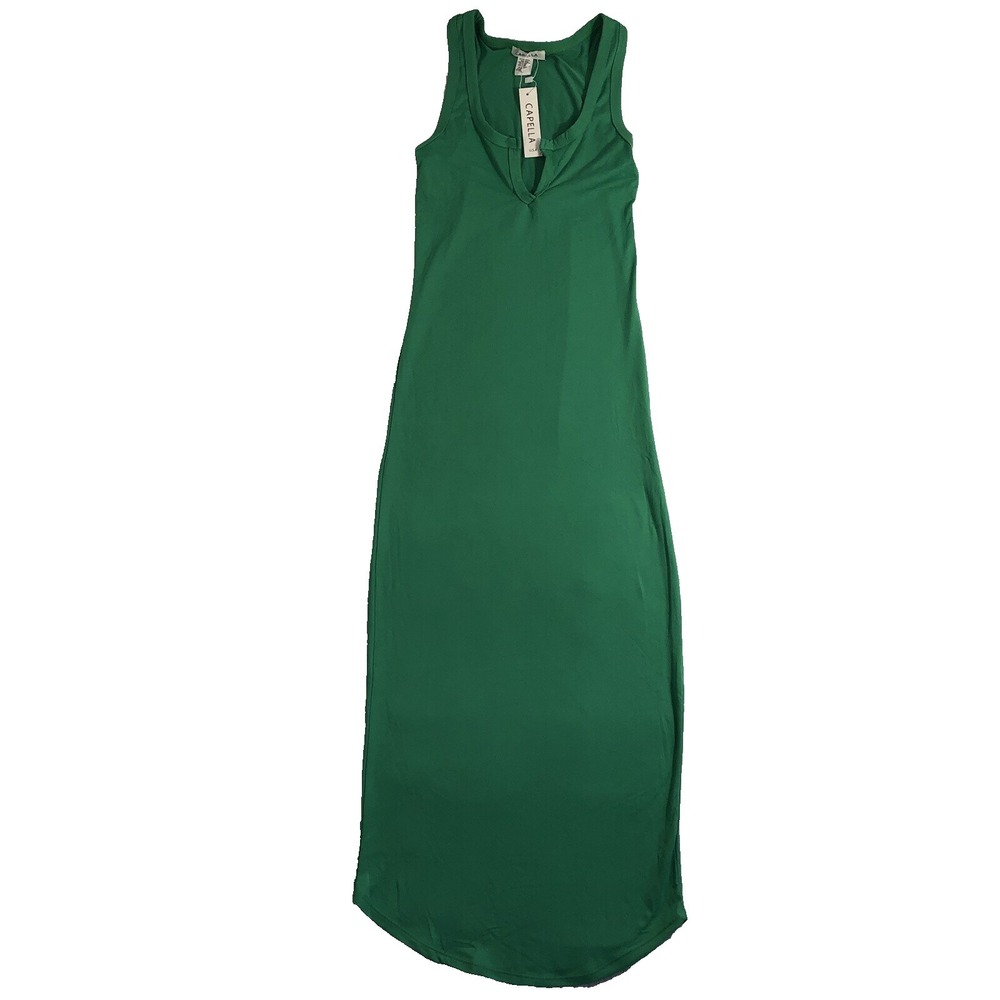 Capella Dress Women's Size Large Green Bodycon Sleeveless Long Ankle  V Neck NWT